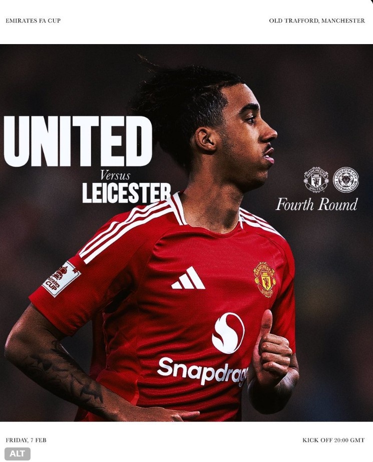  曼聯(lián)官推曬足總杯對(duì)陣萊斯特城海報(bào)：衛(wèi)冕之路繼續(xù)