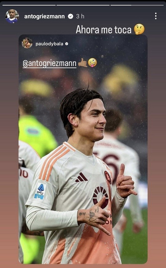  迪巴拉進球后模仿格列茲曼慶祝動作，格列茲曼回應：現(xiàn)在輪到我了