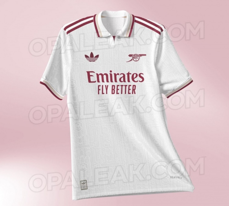  阿森納25/26賽季客場第三球衣泄露：白色底色，搭配栗、金色細(xì)節(jié)