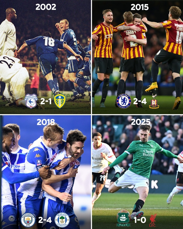  4支英超領(lǐng)頭羊足總杯輸給低級別球隊(duì)：利茲聯(lián)、藍(lán)軍、曼城、紅軍