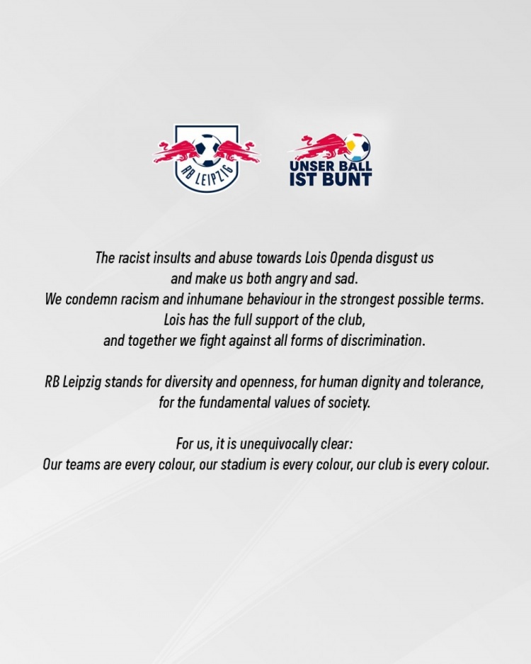  奧蓬達(dá)遭種族歧視，萊比錫譴責(zé)：全力支持奧蓬達(dá)，會(huì)對(duì)抗所有歧視