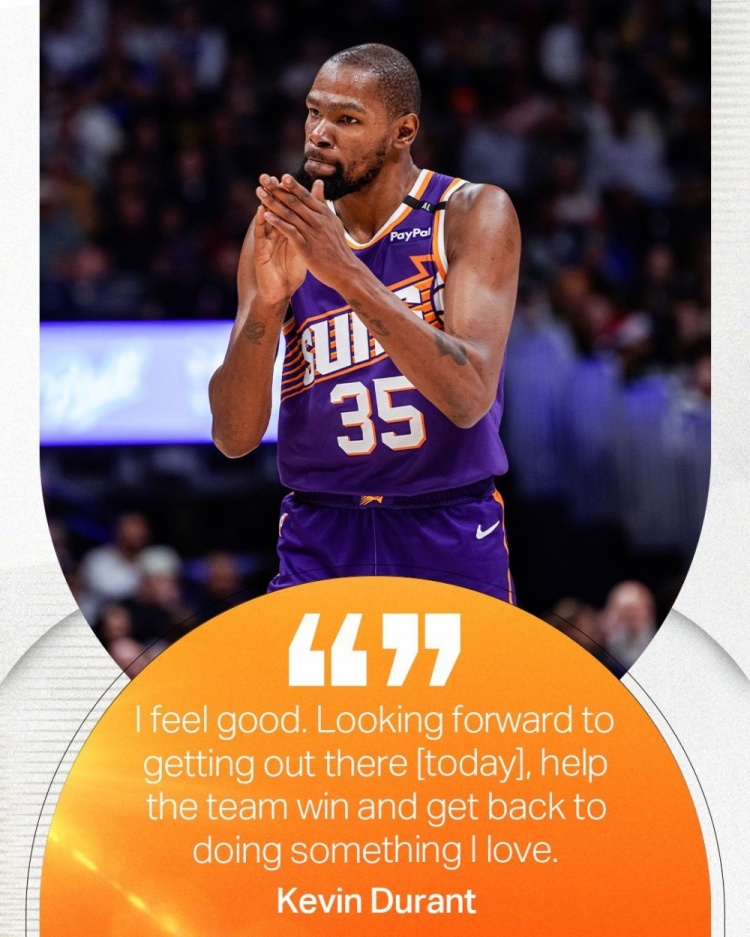  僅差26分！杜蘭特：期待這場(chǎng)能夠拿下30000分 并帶領(lǐng)球隊(duì)取勝