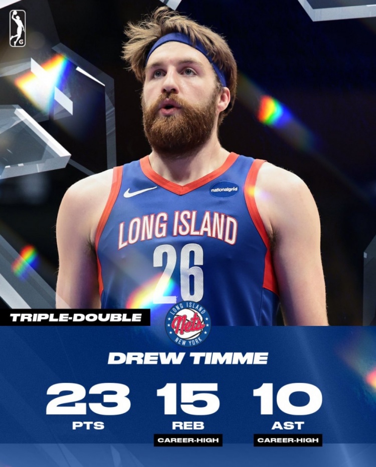  古典中鋒！德魯-蒂米在G聯(lián)盟19中7砍23分15板10助 生涯首次三雙