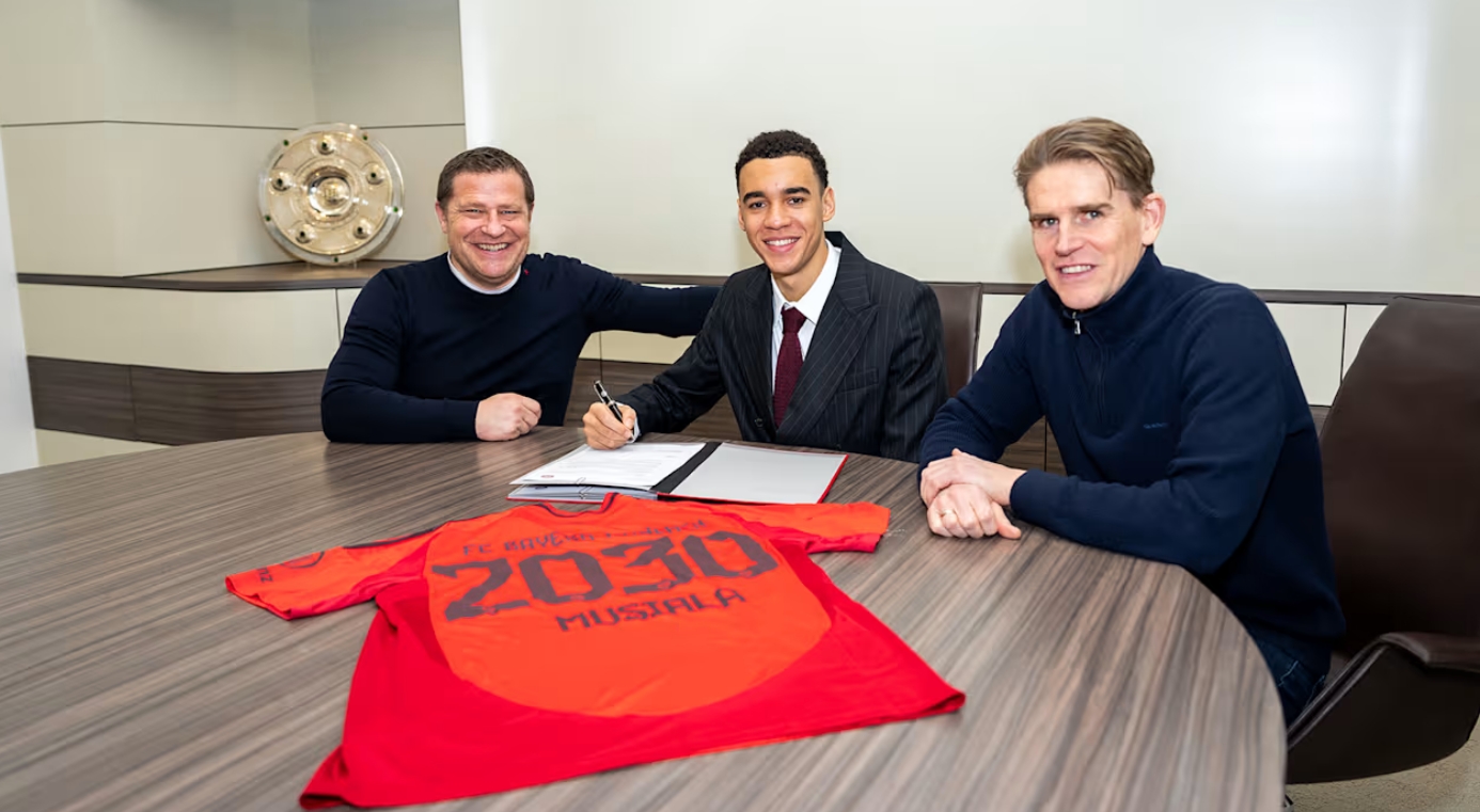  德國(guó)足球最大合同！穆西亞拉5年薪資超1.25億，第4年解約金1.75億