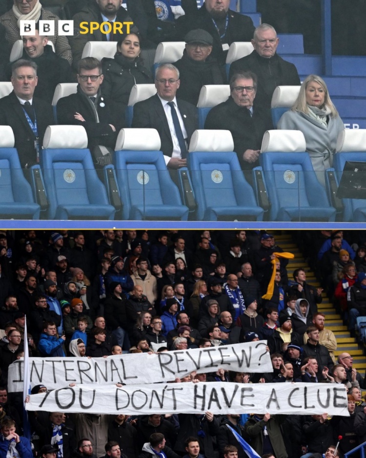  萊斯特城球迷拉橫幅抗議高層：自糾自查？你們根本不知道