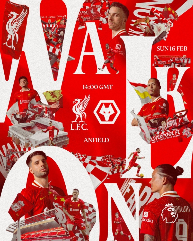  利物浦發(fā)布對陣狼隊海報：范迪克、努涅斯、索博斯洛伊、若塔出鏡