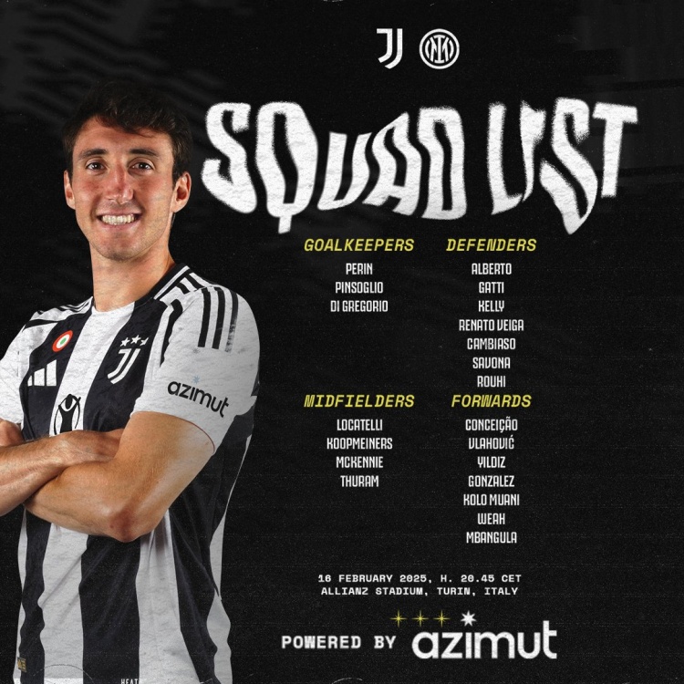  尤文國家德比大名單：穆阿尼、孔塞桑、坎比亞索在列，路易斯缺席