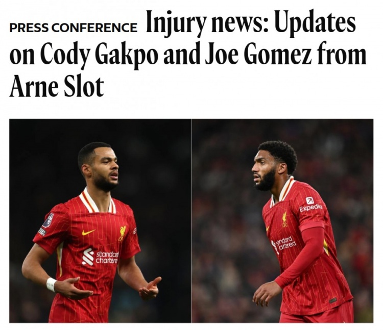  斯洛特：加克波無法出戰(zhàn)維拉&但接近復(fù)出，喬-戈麥斯將傷缺數(shù)周