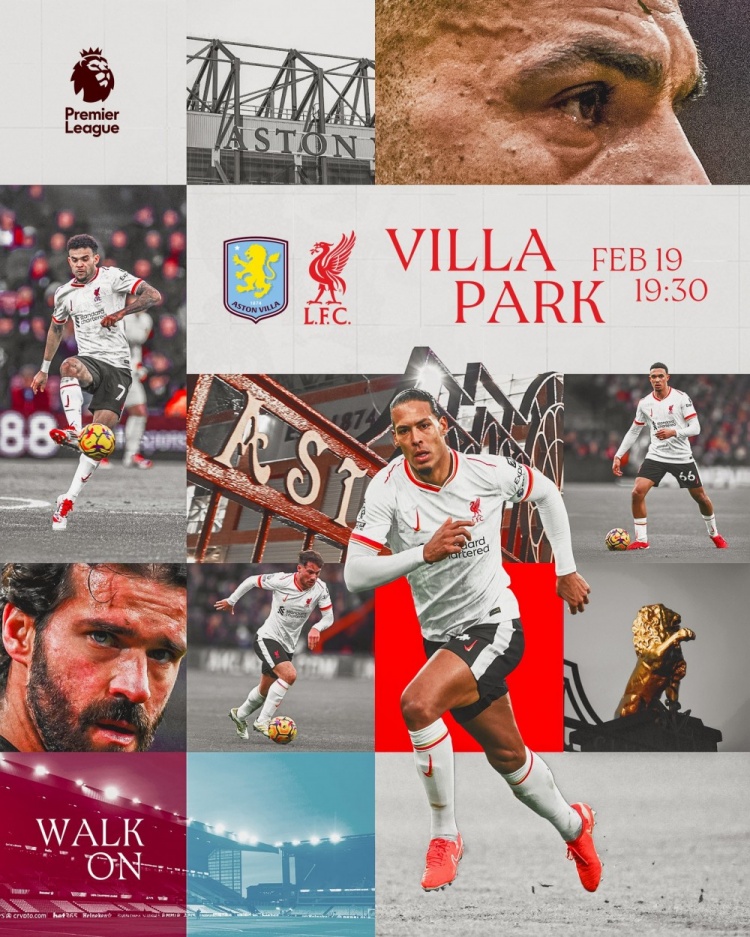  利物浦發(fā)布對(duì)陣維拉海報(bào)：范迪克、薩拉赫、阿諾德、迪亞斯出鏡