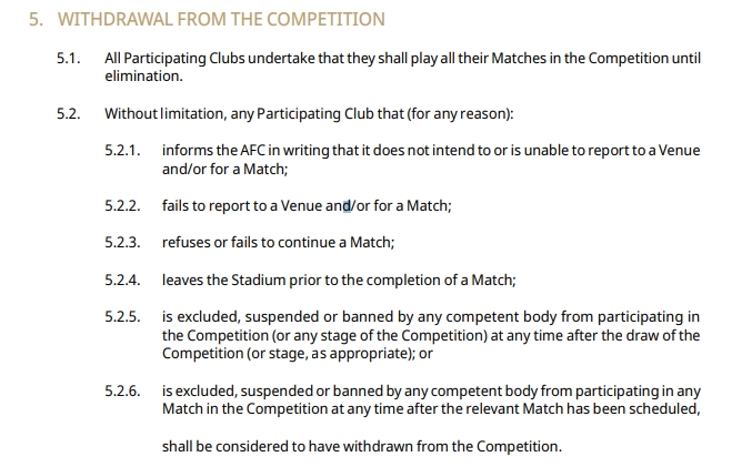  犯了啥事??亞足聯(lián)競賽規(guī)則中：以下6條被視為退出亞冠精英聯(lián)賽