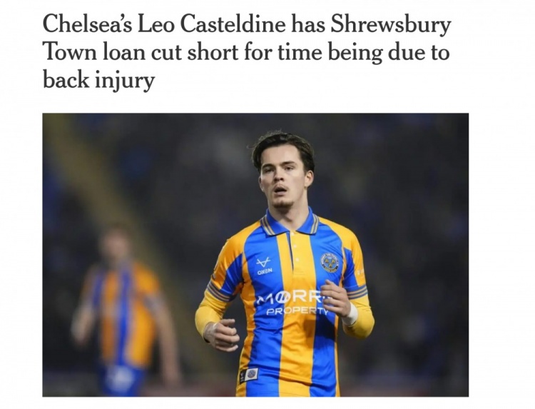  TA：切爾西19歲外租中場(chǎng)卡斯?fàn)柖”巢枯p微應(yīng)力性骨折，已歸隊(duì)治療