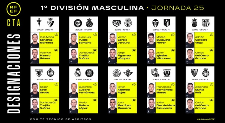  西甲第25輪裁判安排：維加執(zhí)法巴薩客戰(zhàn)拉帕，費(fèi)爾南德斯主裁皇馬