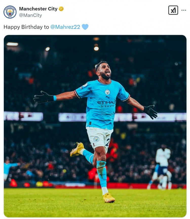  曼城祝馬赫雷斯34歲生日快樂，球員為藍(lán)月亮出戰(zhàn)236場78球56助