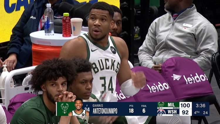  有點(diǎn)懵！字母哥今日出戰(zhàn)19分鐘犯滿離場(chǎng) 吃帽后被吹第6犯