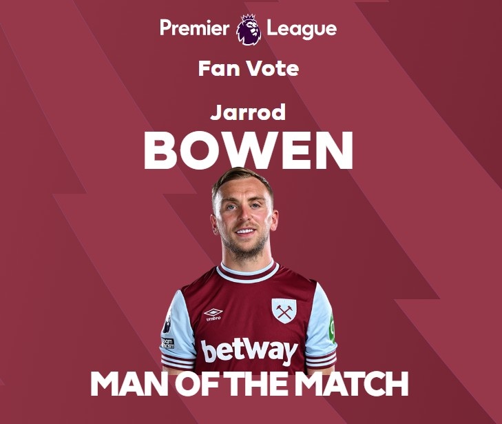  打進制勝球！官方：鮑文當選西漢姆1-0阿森納球迷票選全場最佳