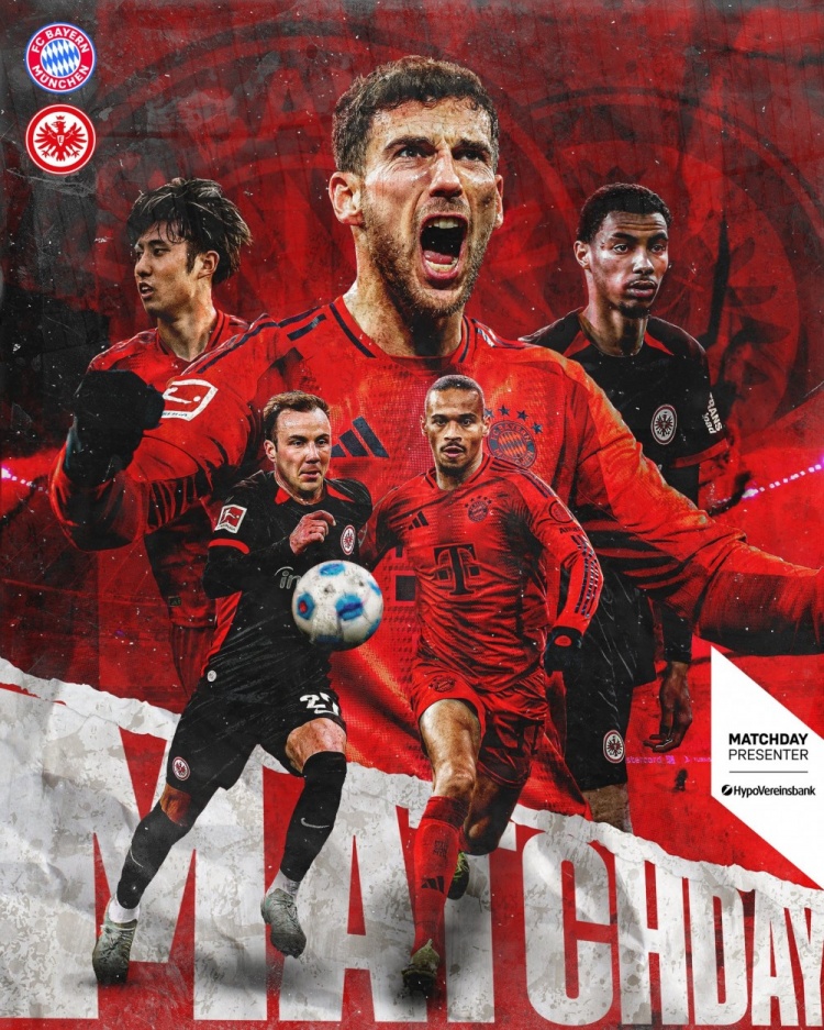  拜仁發(fā)布對陣法蘭克福海報(bào)：格雷茨卡、薩內(nèi)、伊藤洋輝出鏡