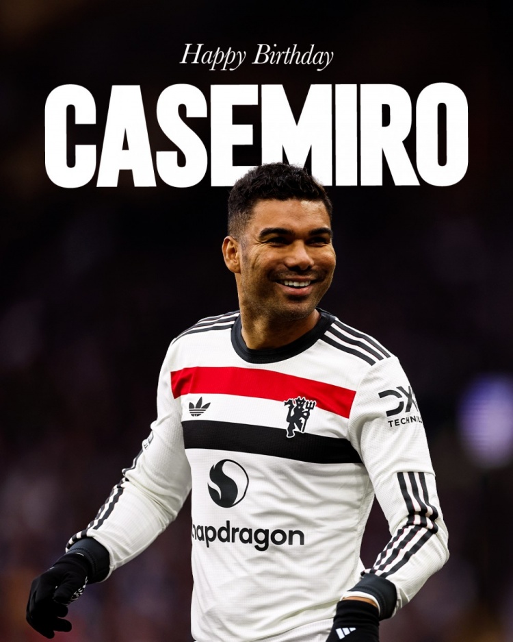  曼聯(lián)祝卡塞米羅33歲生日快樂，球員加盟至今出戰(zhàn)109場15球9助