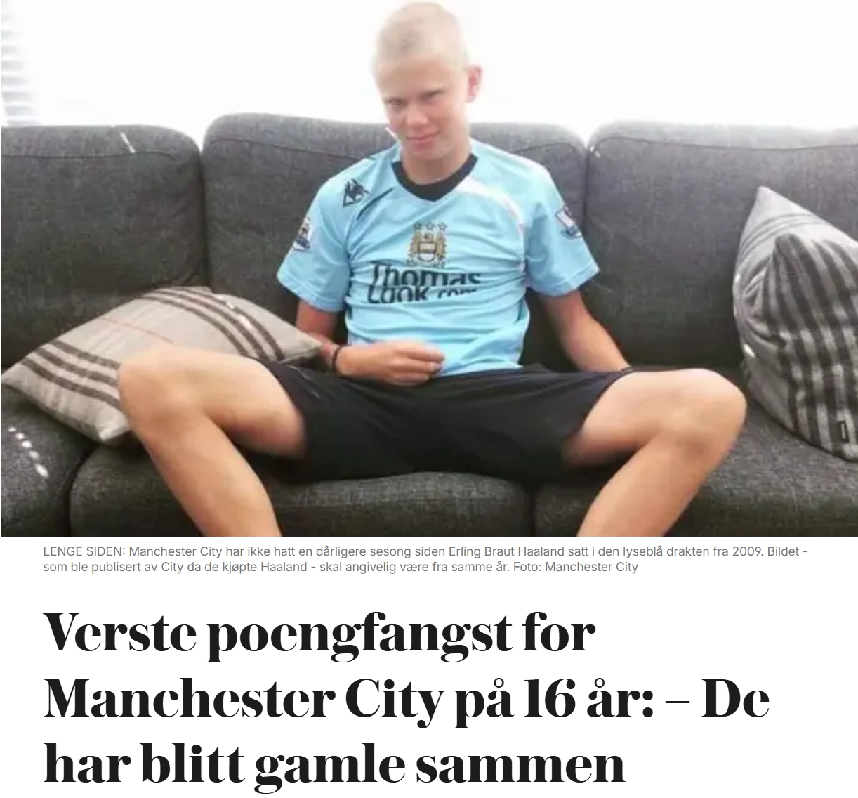  曼城26輪44分，挪威媒體：上次這么差戰(zhàn)績哈蘭德還在小學(xué)三年級