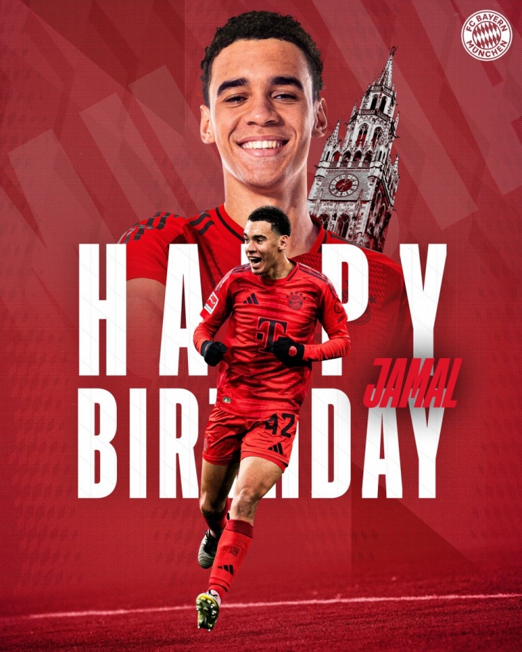  拜仁官方祝穆西亞拉22歲生日快樂，加盟至今出戰(zhàn)196次獲59球38助