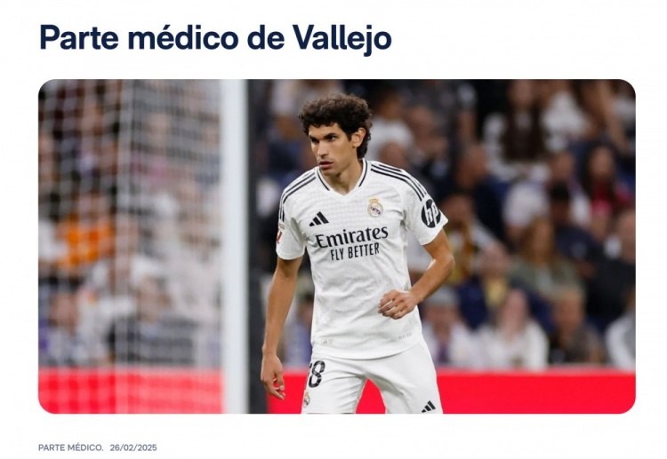  本賽季僅出場10分鐘，皇馬官方：巴列霍左腿股二頭肌拉傷