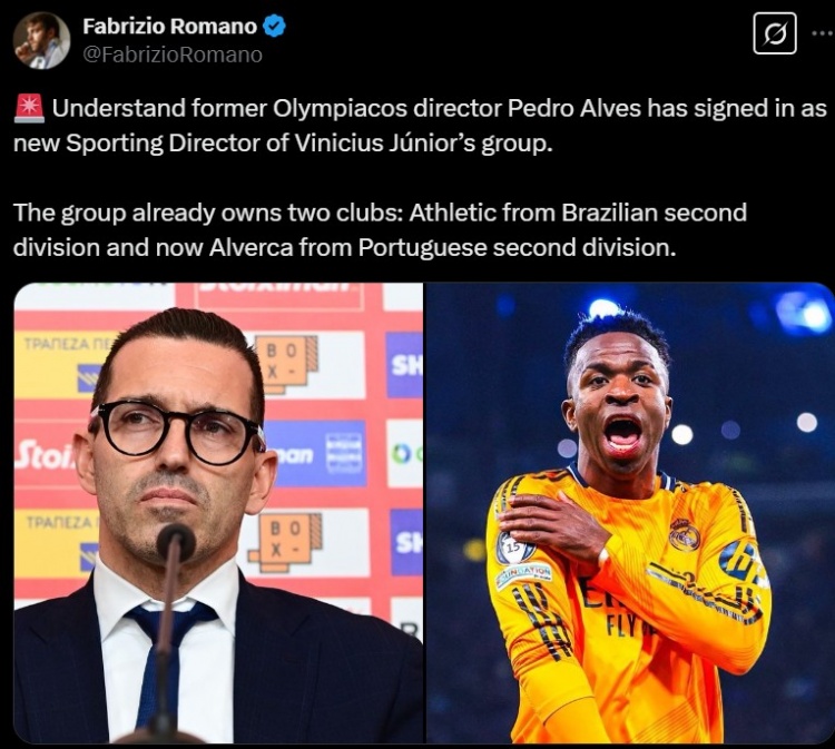  羅馬諾：佩德羅-阿爾維斯與維尼修斯團隊簽約，出任體育總監(jiān)