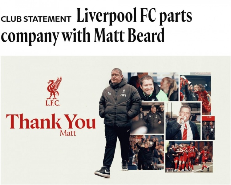  官方：利物浦女足主帥馬特-比爾德離任，懷特利擔(dān)任臨時教練