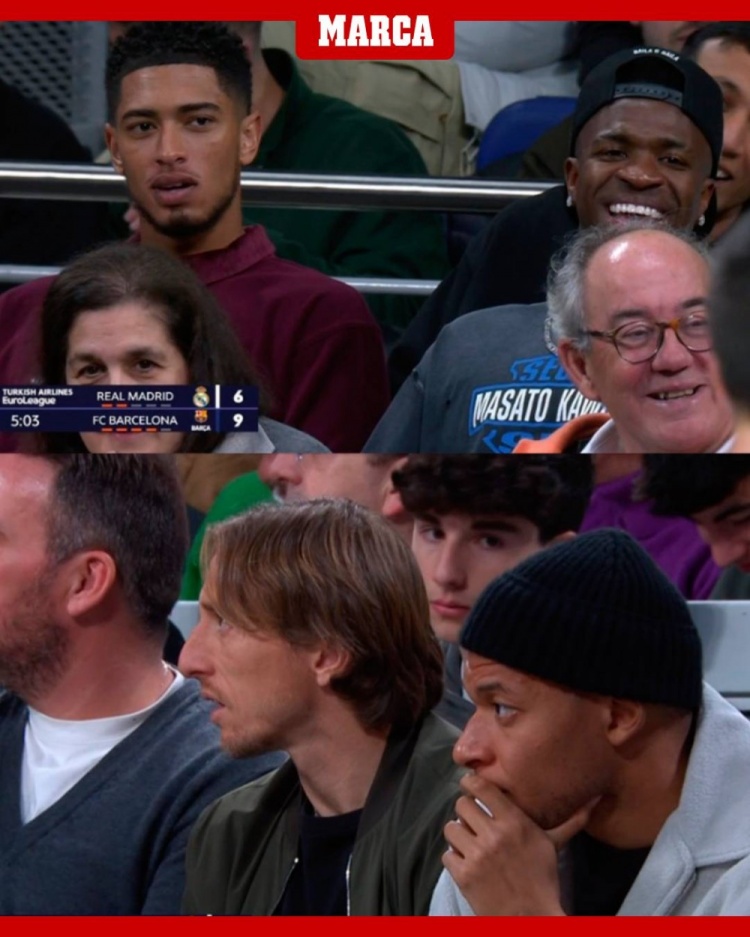  國王杯取勝后，姆巴佩&貝林&維尼修斯等現(xiàn)場觀看歐冠男籃國家德比