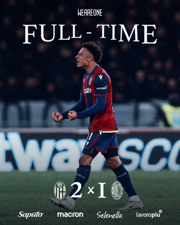  博洛尼亞意甲主場(chǎng)戰(zhàn)勝米蘭，自2002年3月以來(lái)首次