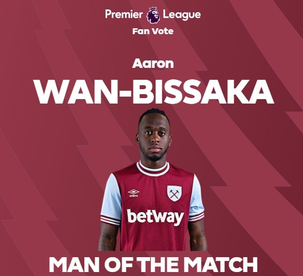  4次搶斷+3次過人，萬比薩卡當(dāng)選西漢姆2-0萊斯特城全場最佳