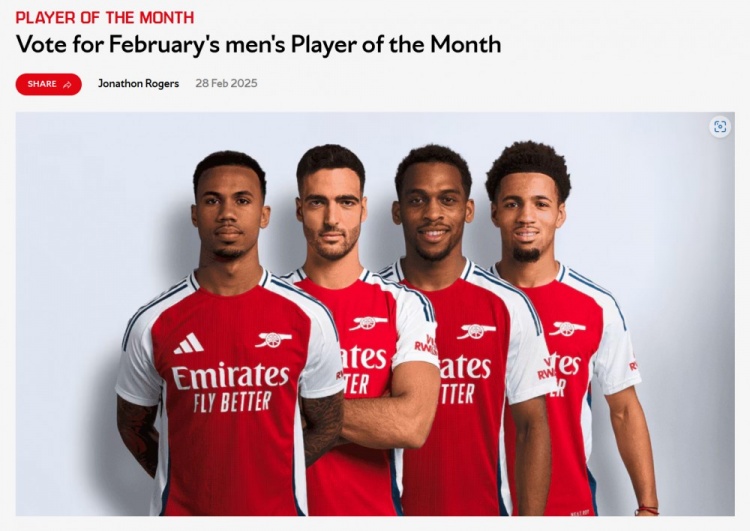  阿森納2月隊(duì)內(nèi)最佳候選：加布里埃爾、梅里諾、廷伯、恩瓦內(nèi)里