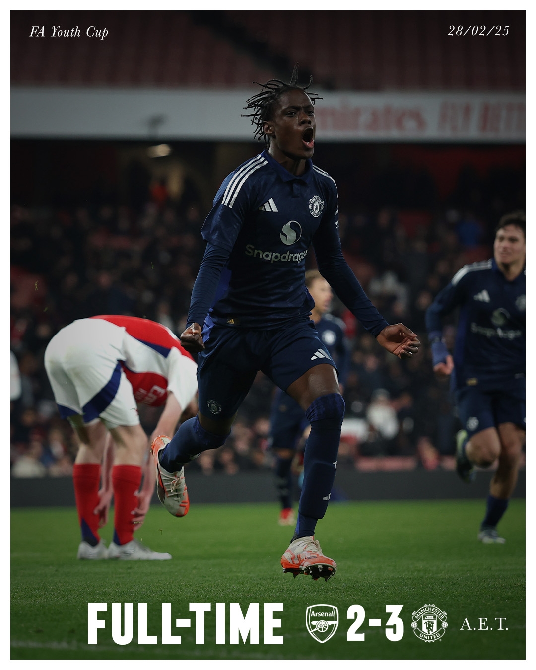  U18攻陷酋長球場！曼聯(lián)U18加時3-2淘汰阿森納 晉級青年足總杯4強