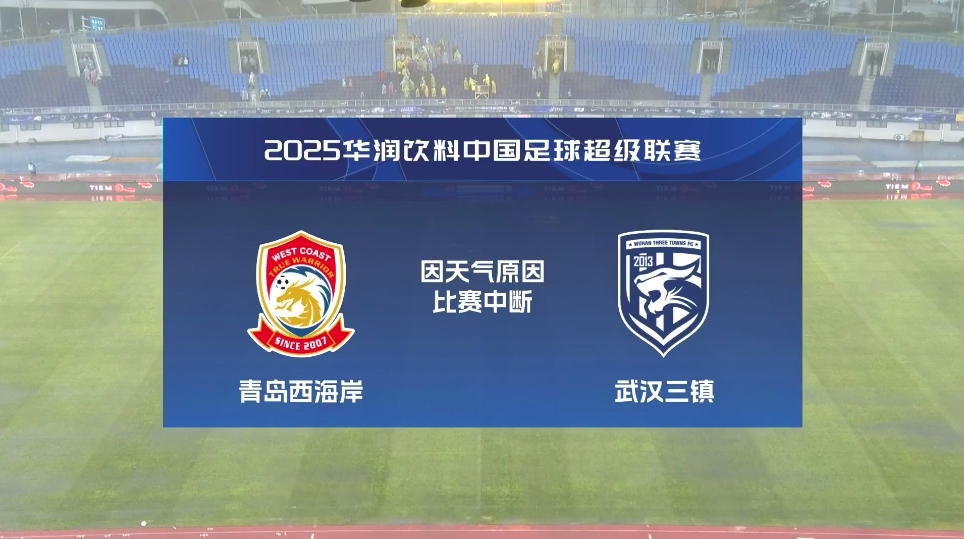  比賽延期！青島西海岸vs武漢三鎮(zhèn)進(jìn)行至18分鐘，因天氣中斷30分鐘