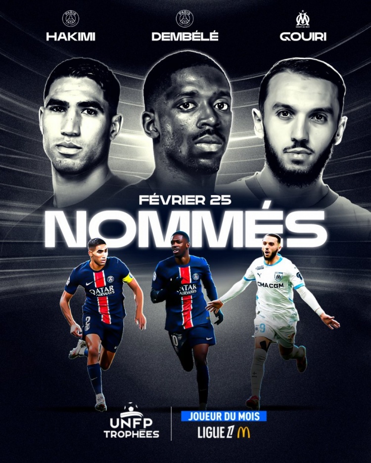  法甲2月最佳球員候選：登貝萊6球、阿什拉夫2球、古伊里2球3助