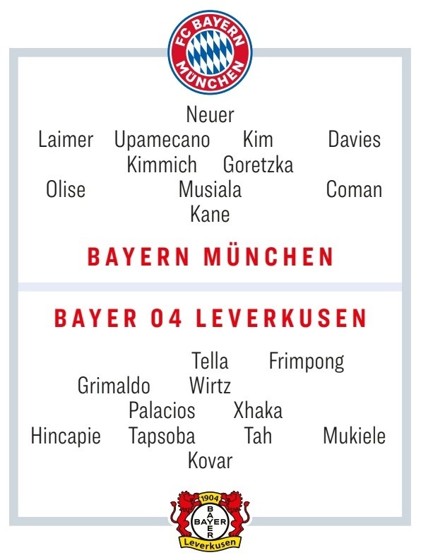  踢球者預測拜仁vs藥廠首發(fā)：磁雞搭檔后腰，?？?博尼法斯替補