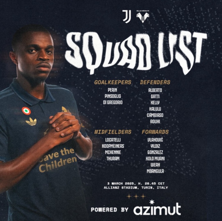  尤文圖斯對(duì)陣維羅納大名單：弗拉霍維奇領(lǐng)銜鋒線，中場僅4人