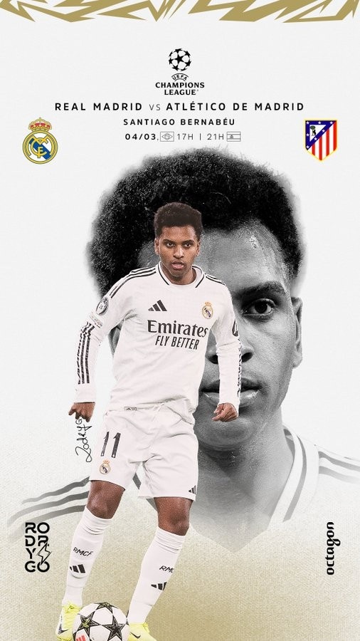 歐冠馬德里德比！羅德里戈曬個(gè)人海報(bào)：伯納烏見(jiàn)，HALA MADRID