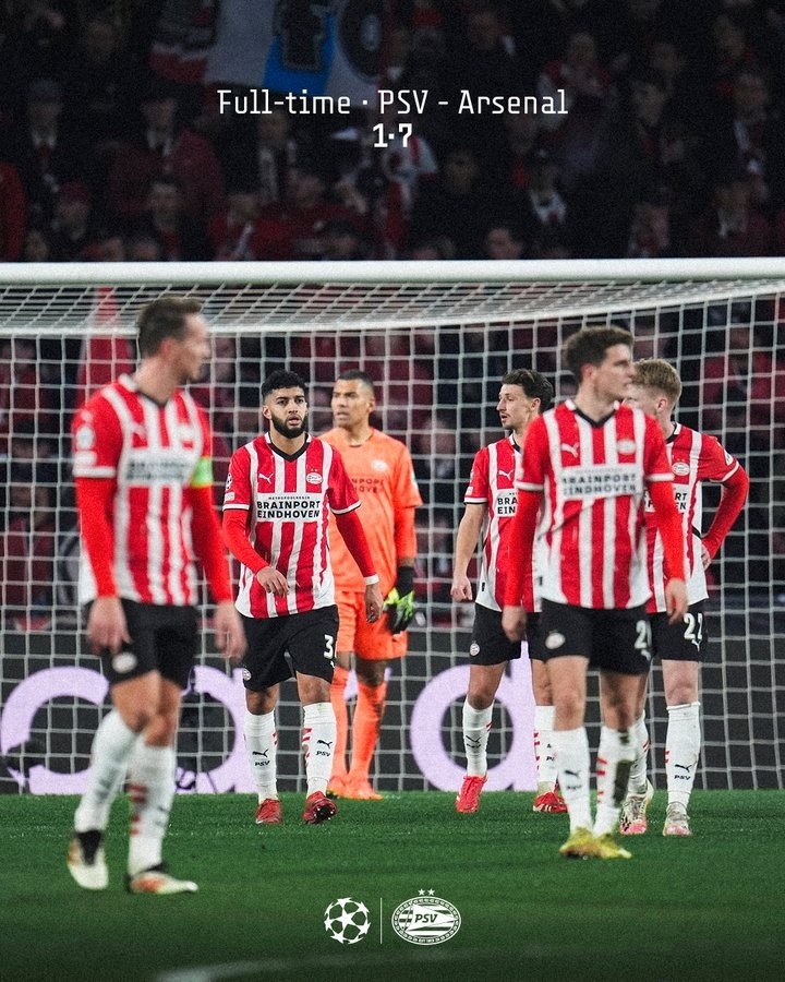  阿森納上次歐冠打進(jìn)7球還是07年，埃因霍溫遭遇隊(duì)史歐冠最慘失利