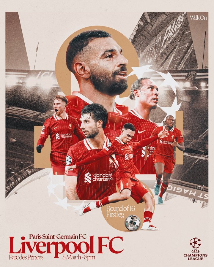  利物浦曬海報預(yù)熱歐冠客戰(zhàn)巴黎，薩拉赫C位