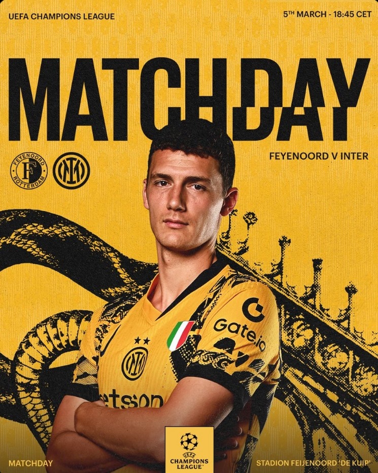  國(guó)米發(fā)布本輪歐冠對(duì)陣費(fèi)耶諾德海報(bào)，帕瓦爾單人出鏡