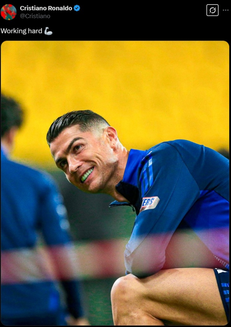  笑容洋溢心情不錯(cuò)，C羅社媒曬訓(xùn)練照，配文：努力工作！