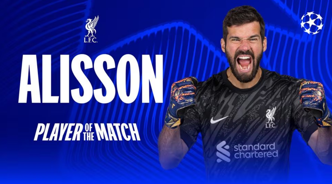  9次撲救力保球門不失，官方：阿利森當選利物浦1-0巴黎全場最佳