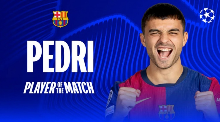  大師級發(fā)揮！歐冠官方：佩德里當選巴薩1-0本菲卡全場最佳球員