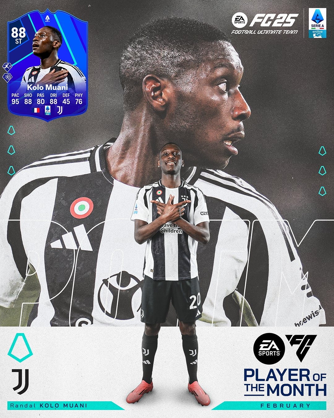  4輪4球1助攻！官方：尤文前鋒穆阿尼當(dāng)選意甲2月最佳球員