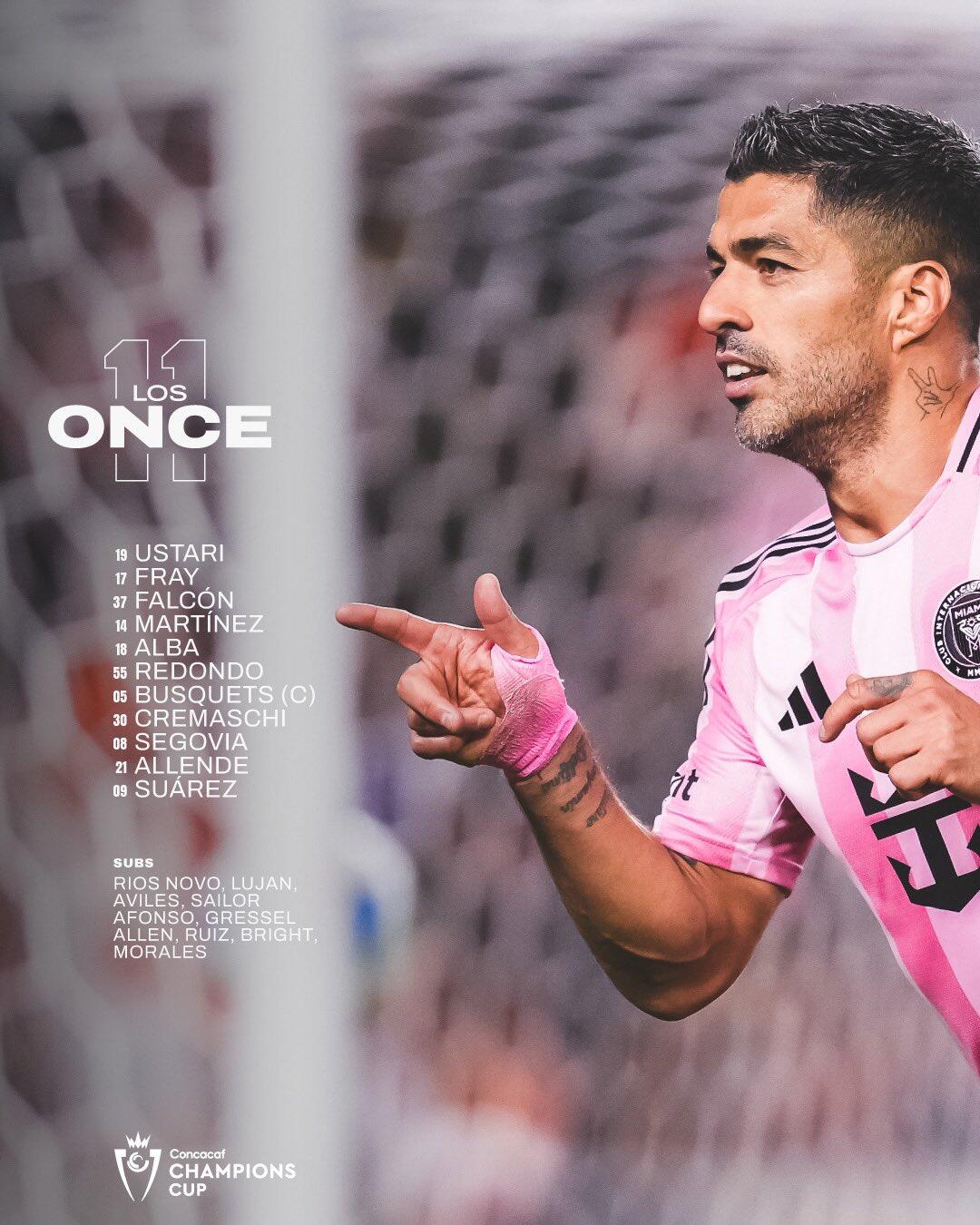  邁阿密國際首發(fā)：梅西缺陣，蘇牙、布斯克茨、阿爾巴出戰(zhàn)