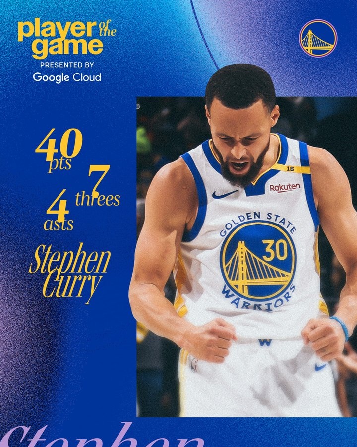  當(dāng)之無(wú)愧！勇士官方評(píng)選本場(chǎng)最佳 轟下40分的庫(kù)里當(dāng)選