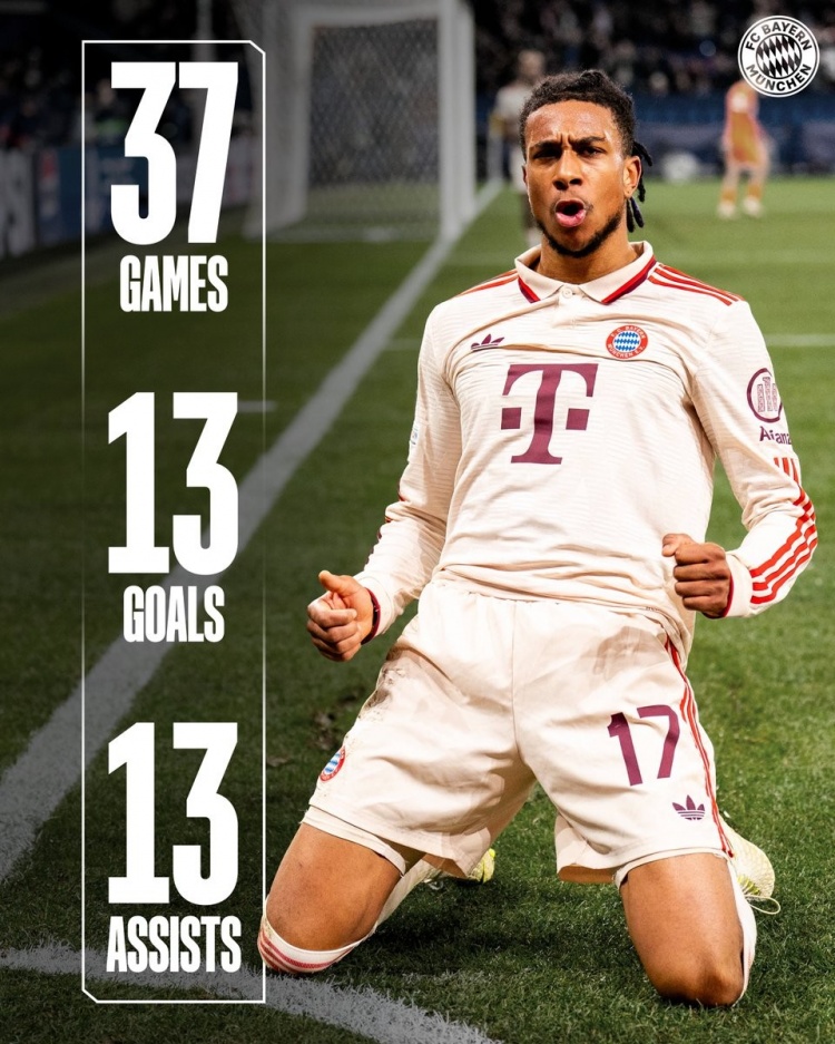  預(yù)訂拜仁賽季最佳引援？23歲奧利塞各項(xiàng)賽事37場13球13助攻