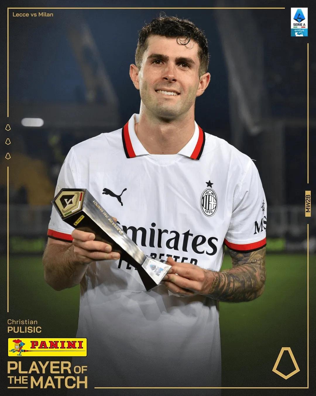  美國隊長！官方：普利西奇當(dāng)選AC米蘭vs萊切全場最佳球員