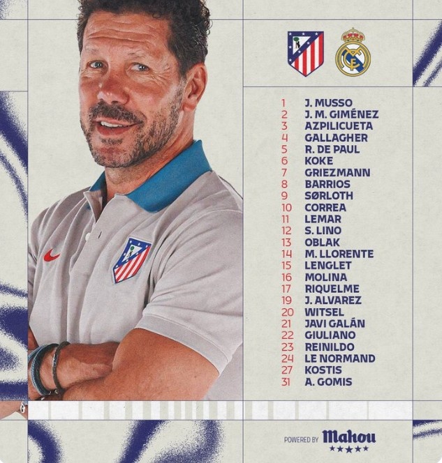  馬競VS皇馬大名單：格列茲曼、阿爾瓦雷斯領(lǐng)銜，德保羅出戰(zhàn)