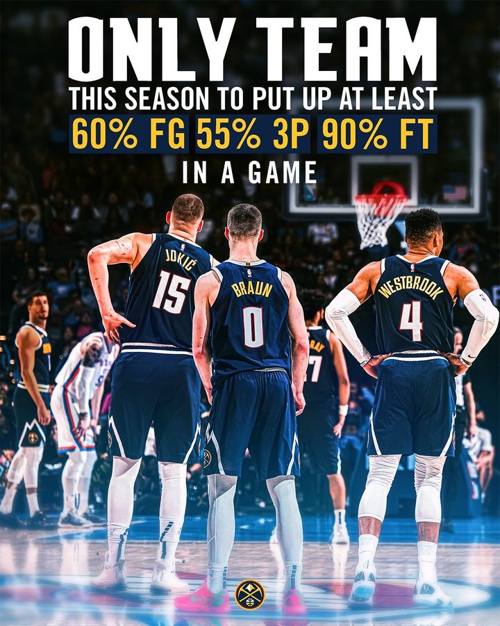  打的可是雷霆！掘金昨天打出60-55-90%的命中率 賽季首隊(duì)