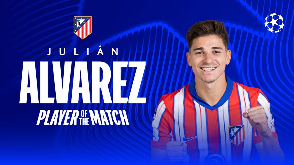  點球違例被判無效！官方：阿爾瓦雷斯當(dāng)選馬競vs皇馬全場最佳